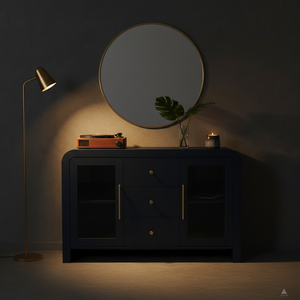 ตู้ไซด์บอร์ด ตู้บุฟเฟ่ต์ห้องนั่งเล่น ตู้คอนโซลพร้อมลิ้นชักกลางสามช่องและกระจกด้านข้างสองด้าน ดีไซน์ทันสมัย สีสันโดดเด่น - Product Image 6