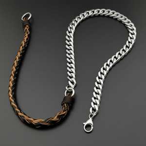 Pure <b>Titanium</b> Steel <b>Chain</b> with Brown and Black Beaded Rope Necklace for Men and Boys-17 Inch - Product Image 4