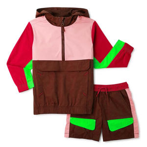 Color Blocking Hooded <b>Jacket</b> With Shorts Set Quarter Zip Sporty Style Polyester Unisex <b>Summer</b> Wear - Product Image 5