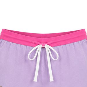 Conjunto de dos piezas de shorts para mujer en lavanda y rosa, top con cuello cuadrado y botones, bordado de oso de peluche, ribete en contraste, informal, de algodón, para verano. - Product Image 5