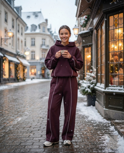 Women's Contrast Line Fleece Tracksuit <b>Set</b> Oversized Pullover Hoodie Wide Leg Jogger Pants Casual Loungewear For Women's - Product Image 4
