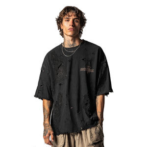 Camiseta Oversize de Verano para Hombre, con Hombros Caídos, Cuello Redondo Desgastado, Estilo Casual y Ajuste Holgado - Product Image 5