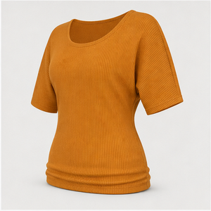 เสื้อยืดสตรีแขนสั้นสีส้มอำพัน คอกลม ทรงเข้ารูป รุ่น WTS-0134 - Product Image 3