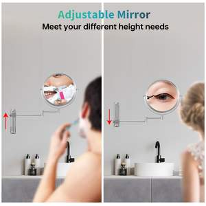 Miroir de maquillage mural de 8 pouces avec grossissement réglable en hauteur 1X/10X et extension pivotante à 360 degrés - Product Image 4