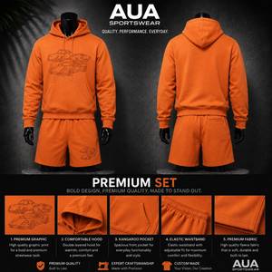 Sudadera con Capucha Naranja para Hombre AUA, Corte Regular, Felpa de Algodón, Estilo Casual para Otoño - Product Image 5