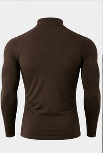 Men's Long Sleeve <b>Compression</b> Shirt Full Zip Dark Brown Quick Dry Spandex Polyester All Seasons Workout Top - Product Image 2