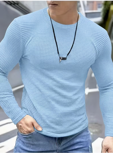 <b>Men</b> Light Blue Long Sleeve Knitted V-Neck Casual Shirt Breathable Solid Color Full Sleeve Spring Wear Top <b>Men</b> <b>s</b> Long Sleeves - Product Image 3