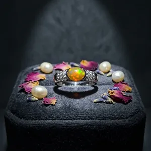 Natural Ethiopian Opal With Moissanite 925 Sterling Silver <b>Ring</b> Handmade Design <b>Ring</b> 5x7MM Opal <b>Ring</b> Best for Gift Women <b>Ring</b> - Product Image 2