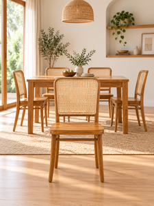 Chaise de salle à manger en rotin massif Emerald KURSIROTAN avec dossier tissé, mobilier commercial moderne - Product Image 1