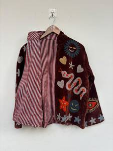Veste d'hiver réversible brodée Soleil et Lune, doublure en velours et coton, style bohème, artisanale indienne - Product Image 4