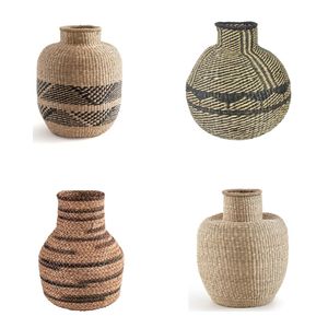 Vietrustic Certified Supplier Natural and <b>Black</b> Pattern <b>Table</b> Vase Gift Seagrass Vase For Kitchen <b>Table</b> Plant Vase - Product Image 1