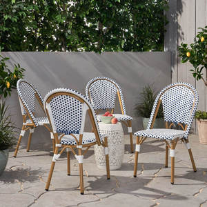 Silla de Ratán PE de Diseño Bistró Francés, Azul y Blanco, Apilable, para Jardín, Patio, Comedor, Cafetería, Resistente al Agua - Product Image 4