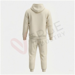 Ensemble de survêtement beige à capuche pour homme, manches longues, motif géométrique, coupe décontractée, vêtement d'automne, 100 % coton respirant - Product Image 2