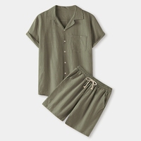 Ensemble chemise et short en coton blanc pour homme, tenue décontractée d'été, col rabattu, respirant, couleur unie, logo au dos