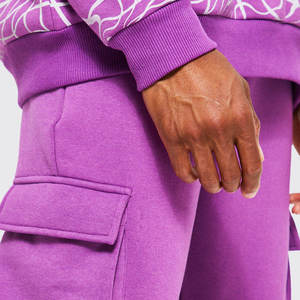 Sweat-shirt à capuche pour homme, imprimé géométrique violet, streetwear, manches longues, avec poches cargo, vêtements décontractés d'automne - Product Image 3
