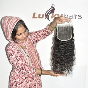 Extensiones de Cabello Ondulado Natural Sin Procesar con Cutícula Alineada, Cierre HD 6*6 de Doble Trama Procesado a Máquina, Cabello Virgen Remy Indio - Product Image 3