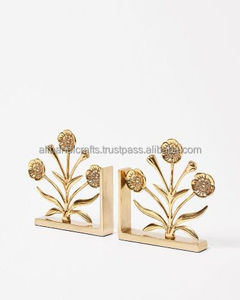 Modern Brass <b>Bookends</b> 2Pcs Gold Plated Metal <b>Bookend</b> Set Compact Design Traditional <b>Bookends</b> - Product Image 3