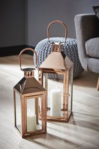 โคมไฟเทียนสีดำ 2 ชิ้นพร้อมแผงกระจกและหูจับแบบวงแหวน - Product Image 5