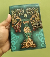 Cuadernos de Cuero Personalizados con Cristales y Piedras Preciosas, Cuaderno con Grabado Wiccano, Ocultista y Espiritual, con Papel de Estilo Vintage