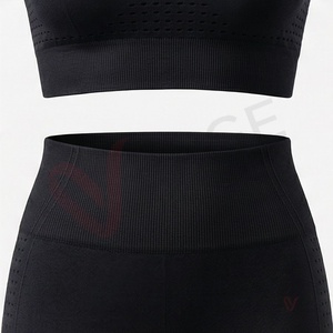 <b>Women</b> <b>Black</b> Seamless Yoga Set 2 Piece Racerback Crop Top High Waist <b>Leggings</b> Perforated - Product Image 5