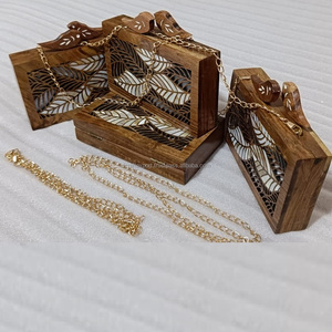 Bolso de mano con diseño de hoja con incrustaciones de madreperla de madera con perillas de pájaros, regalos, bolso de maquillaje árabe, bolso de viaje para mujer - Product Image 1