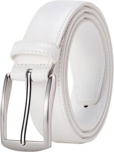 White Cow Hide Leather <b>Belt</b> with Silver Rectangular Pin Buckle Formal Design - Product Image 3