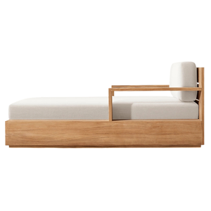 Chaise longue moderne de haute qualité en teck avec accoudoirs, lit de piscine extérieur, mobilier de parc, de resort, d'hôtel, de villa, style minimaliste - Product Image 2