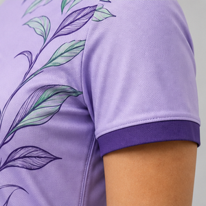 Custom Lavender Botanical Branch Womens <b>Mandarin</b> <b>Collar</b> Polo <b>Shirt</b> Quick Dry Breathable Short Sleeve Uniform WPS-0839 - Product Image 3