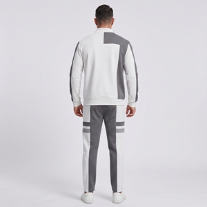 Ensemble de survêtement pour homme gris et blanc avec sweat-shirt à fermeture éclair quart de tour - Product Image 2