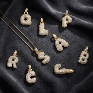 14K Gold Plated Letter Pendant <b>Necklace</b> Zircon Clavicle Chain Hip Hop Brass Charm Jewelry for Men Women - Product Image 4