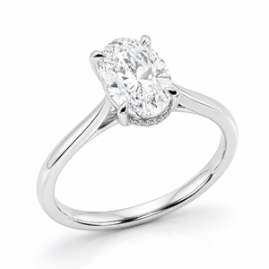 Anillo de Compromiso Solitario de Diamante Cultivado en Laboratorio con Corte Ovalado de Lujo, Oro Blanco de 18K, Halo Oculto, Anillo de Boda Personalizado - Product Image 4