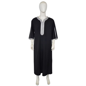Wholesale Premium Cotton Stand Collar Modest <b>Men's</b> Loose Fit <b>Thobe</b> Islamic Eid Plus Size Floor Length Short Sleeve Quick Dry - Product Image 1