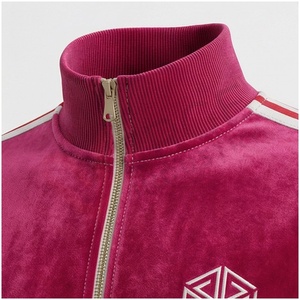 Ensemble de survêtement bordeaux pour homme, manches longues, col montant, fermeture éclair sur le devant, logo, couleur unie, respirant, coupe décontractée, vêtement d'automne - Product Image 4