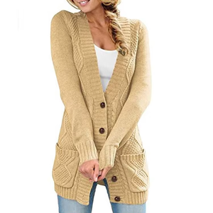 Abrigo Largo de Invierno para Mujer, Estilo Europeo Americano, Casual, Color Sólido, Tejido de Punto Trenzado, Secado Rápido, Transpirable - Product Image 5