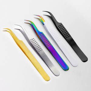 Pince à épiler professionnelle pour extensions de cils, en acier inoxydable, à pointe incurvée, anti-rouille, manche violet, précision, pour cils - Product Image 6