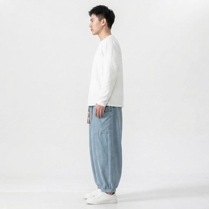 Pantalones de chándal anchos de algodón grueso con cordón para hombre, estilo urbano, holgados, informales, al por mayor - Product Image 3
