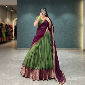 Lehenga Choli vert et marron avec dupatta et broderie Zari pour tenue de mariage indienne traditionnelle pour femmes - Product Image 6