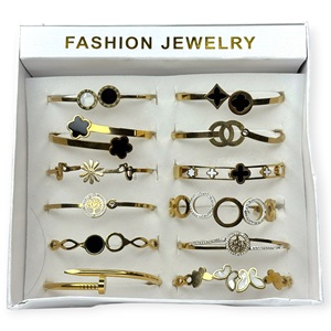 Pulseras de Moda en Oferta, Chapadas en Oro de 18K, de Acero Inoxidable para Mujer, Diseño Geométrico, Juego de 12 Piezas, Elegante para Bodas - Product Image 2