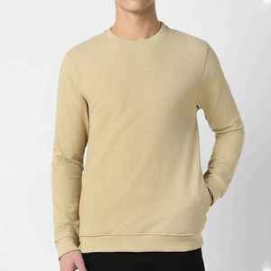 Pull en tricot à col rond beige pour homme, coupe classique, couleur unie, sweat-shirt décontracté à manches longues, vêtement d'automne - Product Image 4