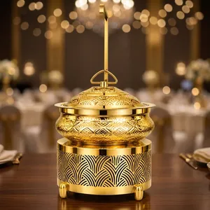 Recipiente para Buffet Estilo Art Deco Dorado, de Acero Inoxidable, para Servir en Mesa Redonda, para Catering y Restaurantes, MORADABAD HOTELWARE MHCD00280 - Product Image 1