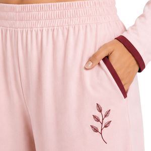 Manufacturer Light Pink And Burgundy Women Long Sleeve <b>Crop</b> <b>Pajama</b> Set Soft Knit Button Front Lounge Wear Wide Leg Sleepwear OEM - Product Image 6