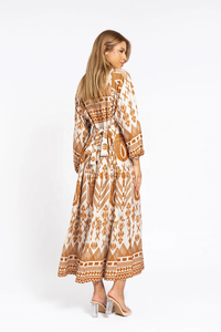 Robe Caftan d'été beige midi imprimé bohème Caftans pour femmes - Product Image 6