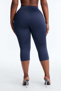Leggings cortos de cintura alta, color sólido, tejido elástico, para mujer, talla grande, ropa informal, leggings de yoga para mujer - Product Image 2