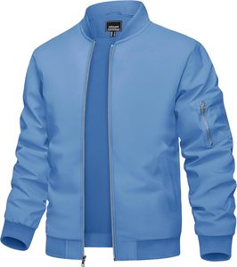 Blouson bomber unisexe coupe-vent couleur unie avec fermeture éclair, col montant, style décontracté pour l'automne, style preppy, en polyester - Product Image 5