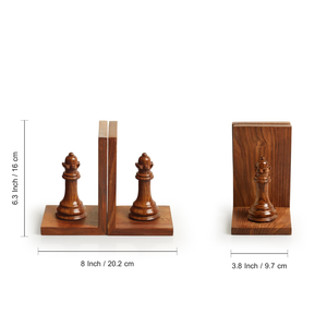 Chess Queen Sheesham Wooden Bookends Handmade Decorative <b>Book</b> Support for Study Room and Interior Decoration - Product Image 2