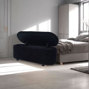 Panca ovale contenitore L8133 in velluto nero Teddy, elegante mobile per camera da letto - Product Image 4