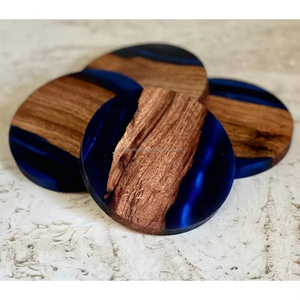 Posavasos de resina de color azul de nuevo diseño con madera a la venta a granel a la venta - Product Image 2