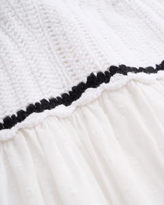 เดรสไหมพรมแขนสั้นคอกลมสำหรับผู้หญิง แต่งโครเชต์ ทรงปกติ สวมใส่สบาย ยาวแบบแม็กซี่ เอวธรรมชาติ สีพื้น ระบายอากาศได้ดี - Product Image 3