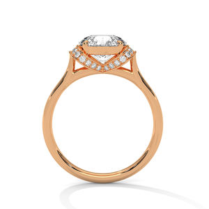 Bague de fiançailles en or avec halo caché de diamants de laboratoire ronds – Solitaire moderne avec diamant d'accentuation latérale pour femme - Product Image 4