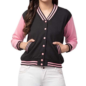 Chaquetas Varsity Cortas con Botones de Color en Contraste Cosidas a Máquina para Chicas, Chaqueta de Béisbol Corta de Buena Calidad para Damas - Product Image 1